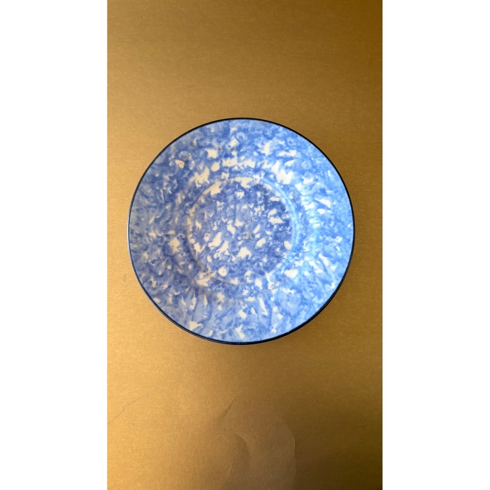 Stangl Pottery Blue White Spongeware Shallow Plate/bowl 6" Hand Painted USA